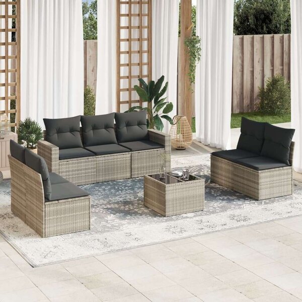 VidaXL Polyrattan Kerti Ülőgarnitúra - 8 részes - Világosszürke