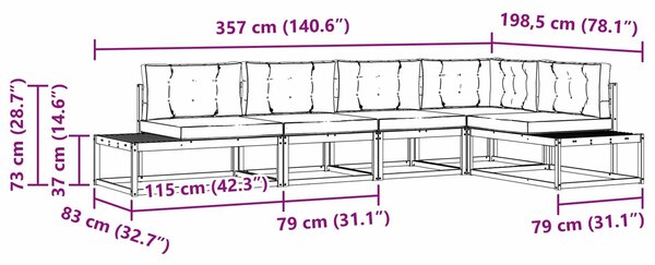 VidaXL Kültéri kanapé szett Fehér 357 x 198,5 x 73 cm Poliészter