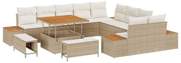 VidaXL Kerti Kanapé Szett párnával tárolóval 13 pcs Bézs Poli rattan