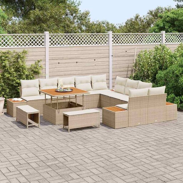VidaXL Kerti Kanapé Szett párnával tárolóval 13 pcs Bézs Poli rattan