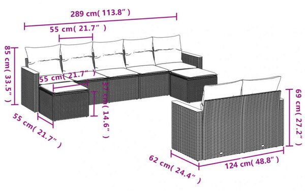 VidaXL Polyrattan Kerti Ülőgarnitúra - Bézs - 9 részes
