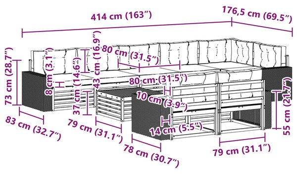 VidaXL Kültéri kanapé szett párnával 9 pcs