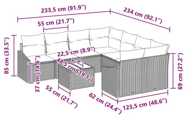 9 részes kerti kanapé szett párnákkal barna poli rattan