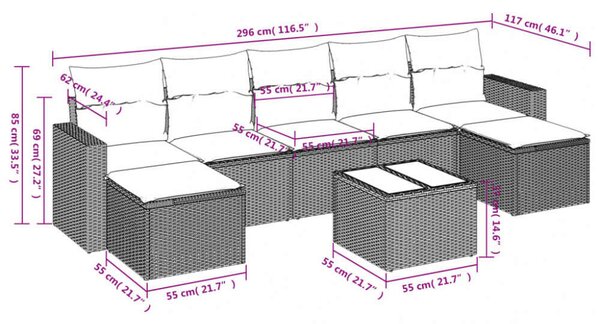 VidaXL Polyrattan Kerti Ülőgarnitúra - 8 részes - Bézs