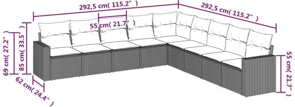 VidaXL Polyrattan Kerti Ülőgarnitúra - 9 részes, Világosszürke