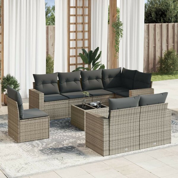 VidaXL Polyrattan Kerti Ülőgarnitúra - 9 részes - Szürke