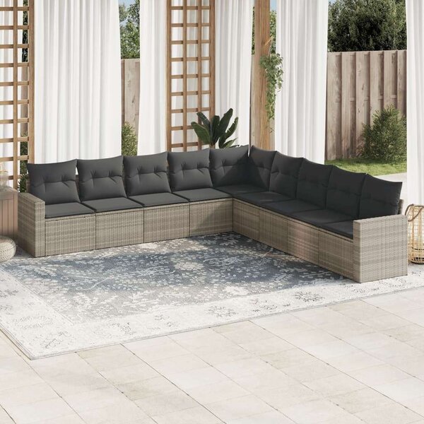 VidaXL Polyrattan Kerti Ülőgarnitúra - 9 részes, Világosszürke