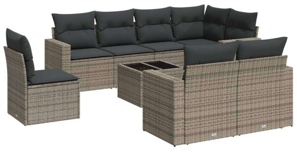 VidaXL Polyrattan Kerti Ülőgarnitúra - 9 részes - Szürke