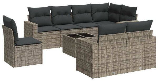 VidaXL Polyrattan Kerti Ülőgarnitúra - 9 részes - Szürke