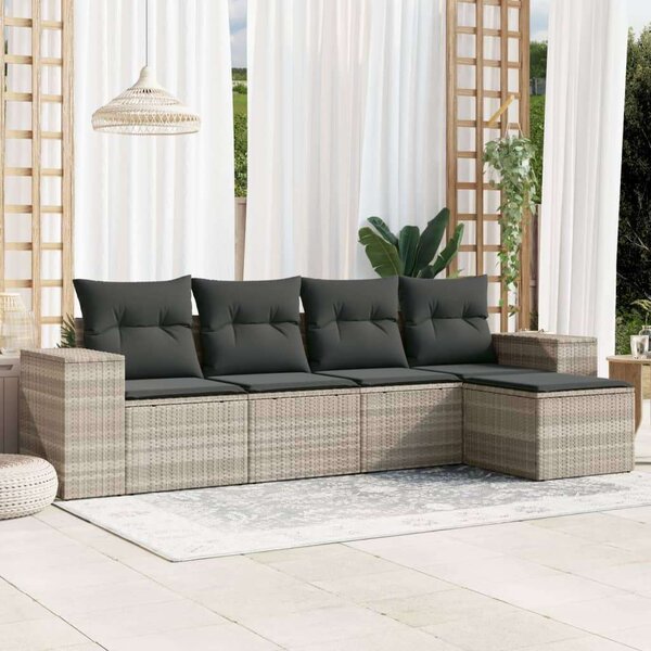VidaXL Polyrattan Kerti Ülőgarnitúra - 5 részes - Világos Szürke