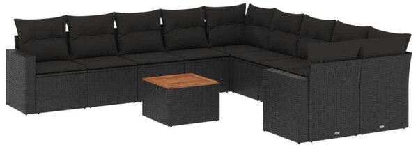 VidaXL Polyrattan Kerti Ülőgarnitúra - 11 részes - Fekete