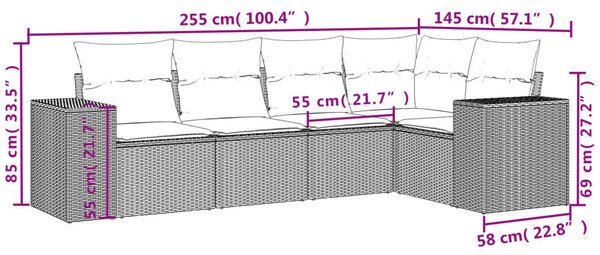 VidaXL Polyrattan Kerti Ülőgarnitúra - 5 részes