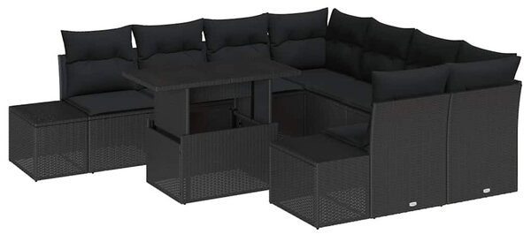 VidaXL Kerti Kanapé Szett párnával 9 pcs Fekete polirattan