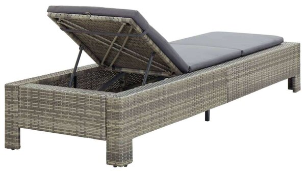 VidaXL szürke polyrattan napozóágy párnával