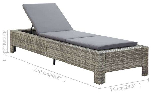 VidaXL szürke polyrattan napozóágy párnával