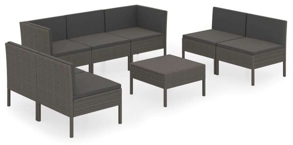 Polyrattan Kerti Ülőgarnitúra - 8 részes - Szürke