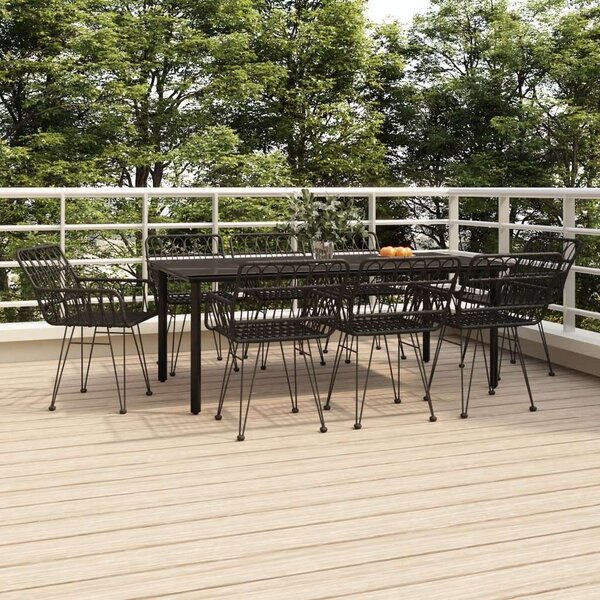 Elegáns Fekete Polyrattan Kerti Étkezőgarnitúra - 9 részes