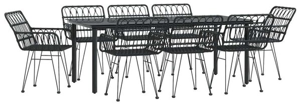Elegáns Fekete Polyrattan Kerti Étkezőgarnitúra - 9 részes