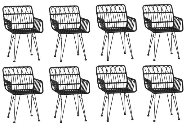 Elegáns Fekete Polyrattan Kerti Étkezőgarnitúra - 9 részes