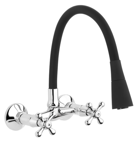 Invena Roma, falra szerelhető csaptelep rugalmas karral 150mm, fekete-króm, INV-BC-24-E4S-L