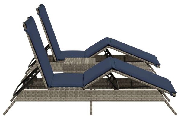 VidaXL Napozóágy Szett - 2 db Szürke Polyrattan