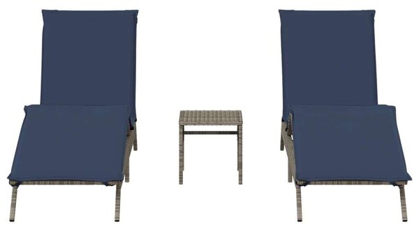 VidaXL Napozóágy Szett - 2 db Szürke Polyrattan