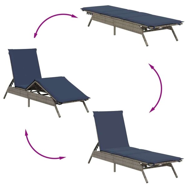 VidaXL Napozóágy Szett - 2 db Szürke Polyrattan