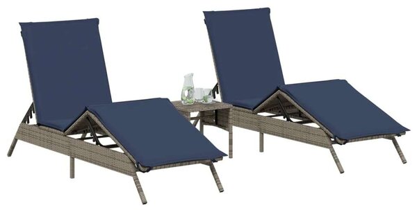 VidaXL Napozóágy Szett - 2 db Szürke Polyrattan