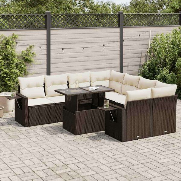VidaXL 9 részes barna polyrattan kerti ülőgarnitúra párnákkal