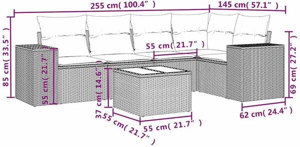 VidaXL 6 részes barna polyrattan kerti ülőgarnitúra párnával