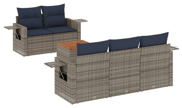VidaXL 6 db szürke polyrattan kerti kanapégarnitúra párnákkal