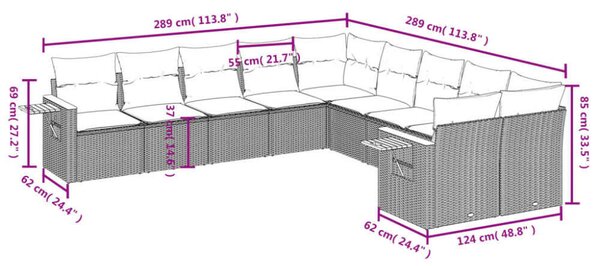 VidaXL Polyrattan Kerti Ülőgarnitúra - 10 részes - Bézs