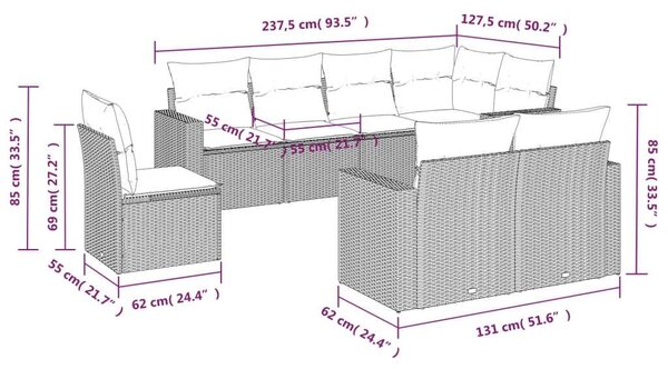 VidaXL Polyrattan Kerti Ülőgarnitúra - Szürke - 8 részes