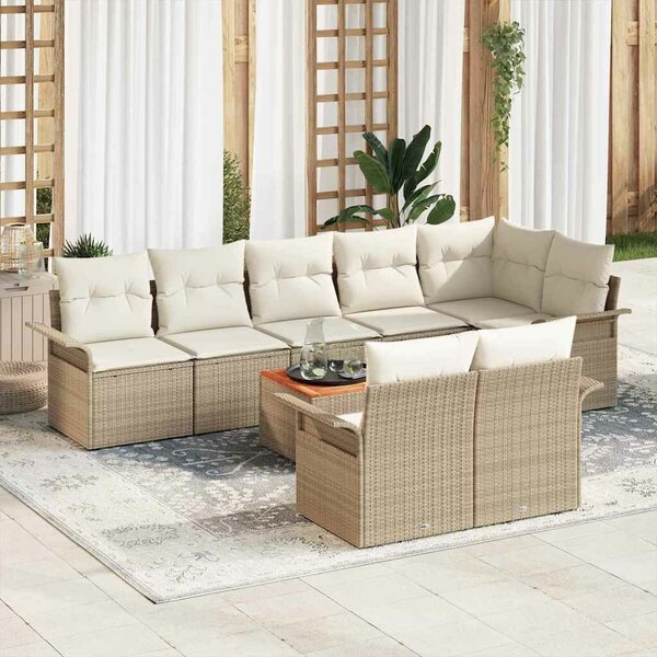 VidaXL Kerti Kanapé Szett tárolóval 9 pcs Beige és krém polirattan
