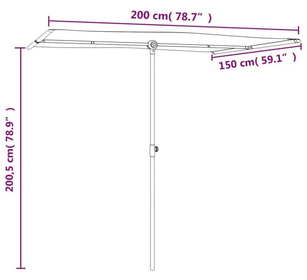 VidaXL Kültéri Napernyő - Bordó - 2x1,5m
