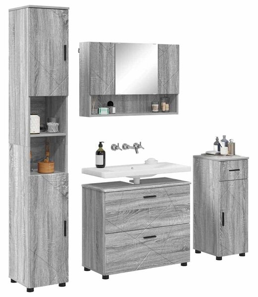 Fürdőszoba bútor szett 4 pcs Szürke sonoma 30 x 35 x 192 cm