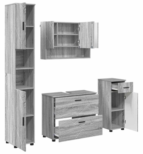 Fürdőszoba bútor szett 4 pcs Szürke sonoma 30 x 35 x 192 cm