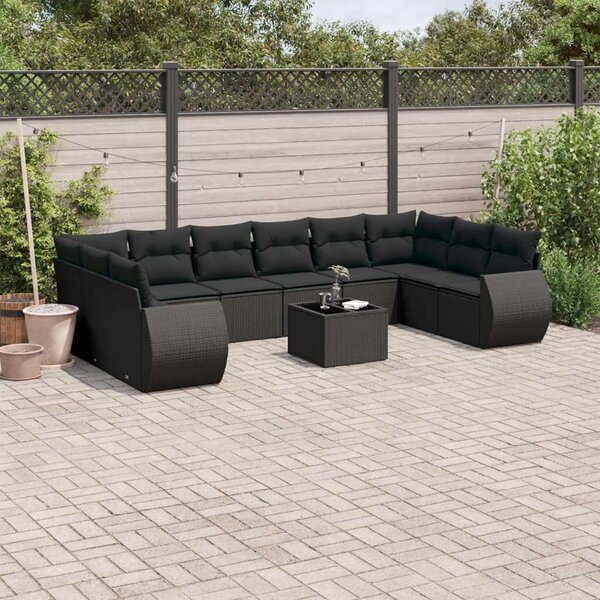 VidaXL Polyrattan Kerti Ülőgarnitúra - 11 részes - Fekete