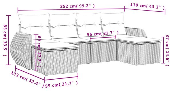 VidaXL Polyrattan Kerti Ülőgarnitúra - 6 részes - Fekete