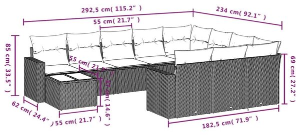 VidaXL Polyrattan Kerti Ülőgarnitúra - 11 részes