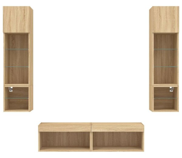 6 darab füstös tölgy színű szerelt fa TV-bútor LED-del