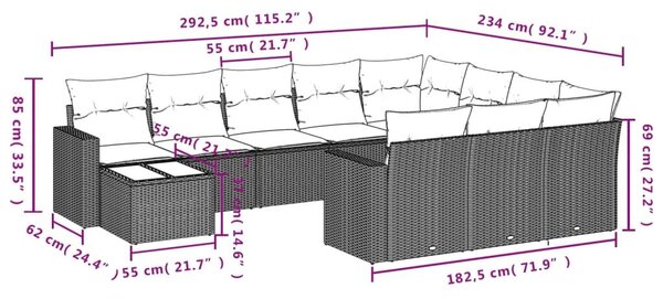 VidaXL Polyrattan Kerti Ülőgarnitúra - 11 részes