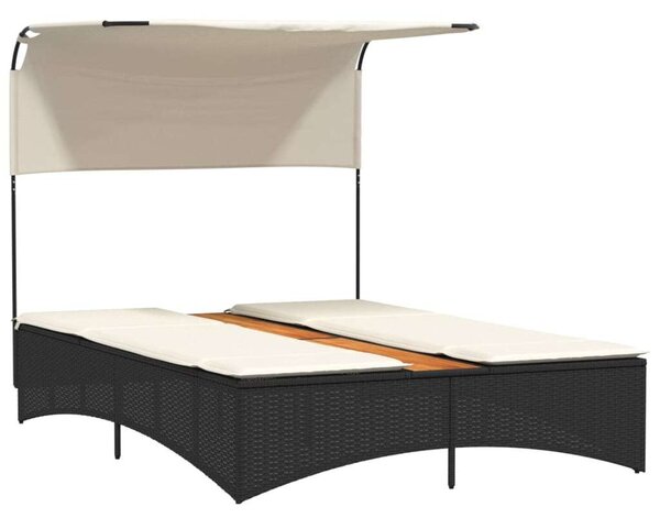 VidaXL Dupla Napozóágy - Fekete Polyrattan - 202cm