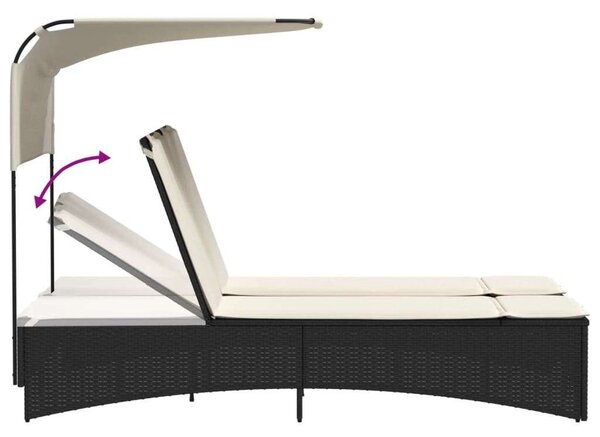 VidaXL Dupla Napozóágy - Fekete Polyrattan - 202cm