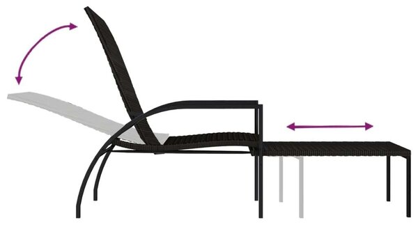 VidaXL Napozóágy szett - 2 db - Barna Polyrattan - Lábtartóval