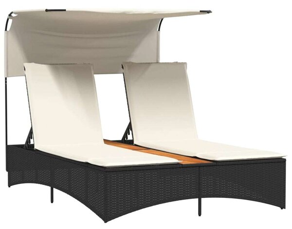 VidaXL Dupla Napozóágy - Fekete Polyrattan - 202cm