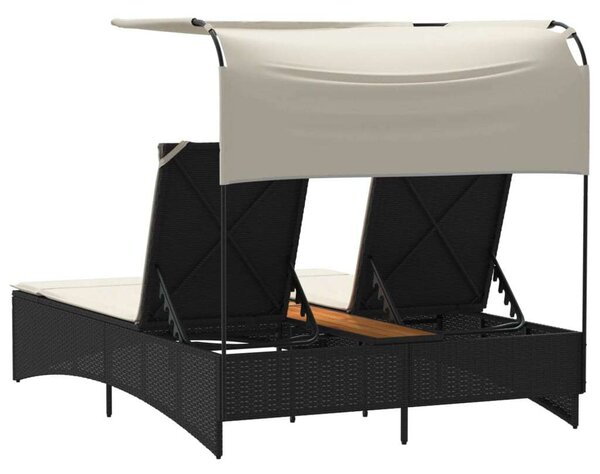 VidaXL Dupla Napozóágy - Fekete Polyrattan - 202cm