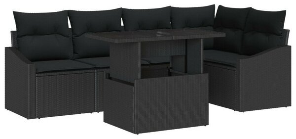 Kertkanapé Szett 6 Darab Fekete Polietilén Rattan