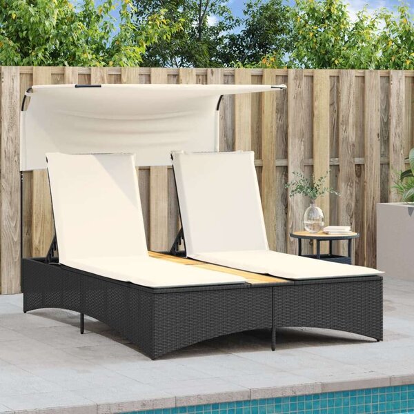 VidaXL Dupla Napozóágy - Fekete Polyrattan - 202cm