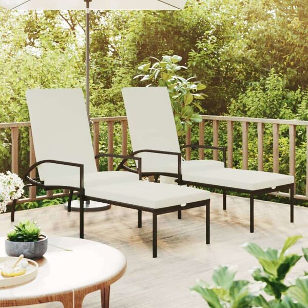 VidaXL Napozóágy szett - 2 db - Barna Polyrattan - Lábtartóval